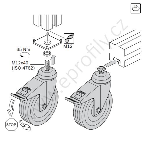 Kolečko otočné s brzdou, ESD, 3842541230, D80, (1ks)