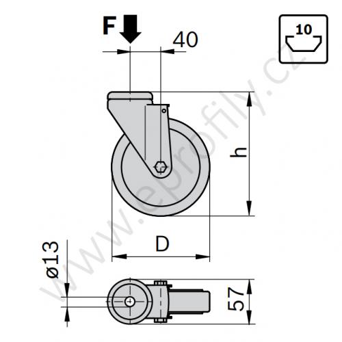 Kolečko otočné bez brzdy, ESD, 3842541238, D80, (1ks)