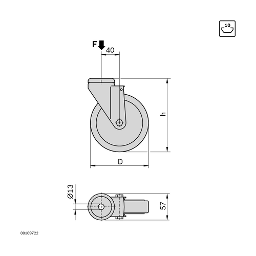 Kolečko otočné bez brzdy, ESD, 3842541240, D125 ESD, (1ks)