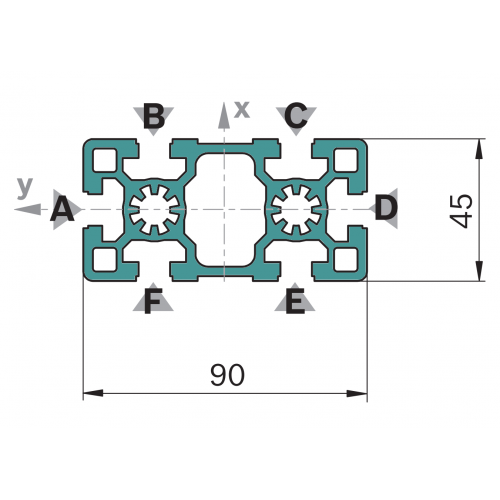 Hliníkový, konstrukční profil, 3842553615, 45x90, Balení (12ks)