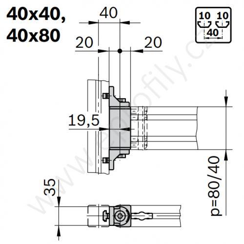 Otočný kloub, ESD, 3842554404, 40x40, (1ks)