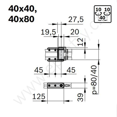 Podpůrný, otočný kloub, ESD, 3842554420, 40x40, (1ks)