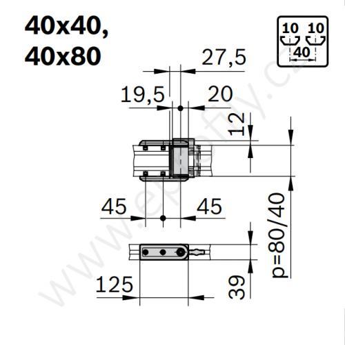 Podpůrný, otočný kloub, ESD, 3842554422, 40x80, (1ks)