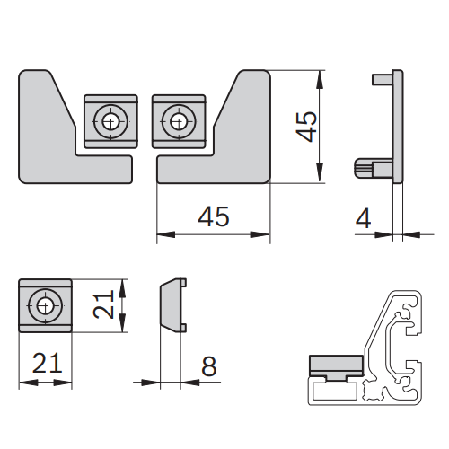 Stoper a krytka - šedá, SET, 3842554490 45x45; 21x21, (1ks)