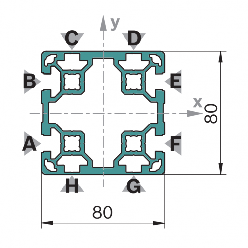 Hliníkový, konstrukční profil, 3842555651, 80x80L 4N, Balení (6ks)