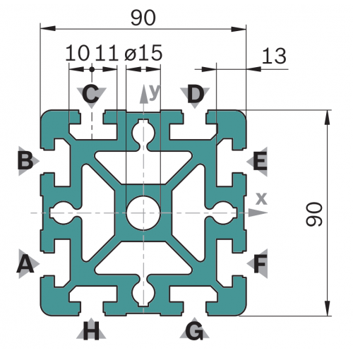 Hliníkový, konstrukční profil, 3842557201, 90x90, Balení (6ks)