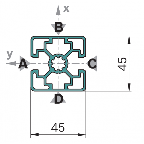 Hliníkový, konstrukční profil, 3842557224, 45x45L 2N, Balení (20ks)