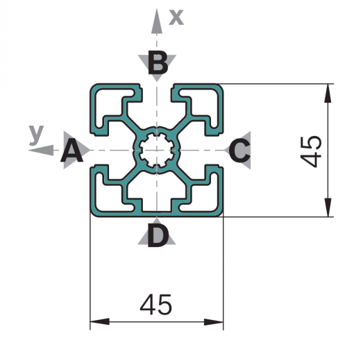 Hliníkový, konstrukční profil, 3842557225, 45x45L 3N, Balení (20ks)