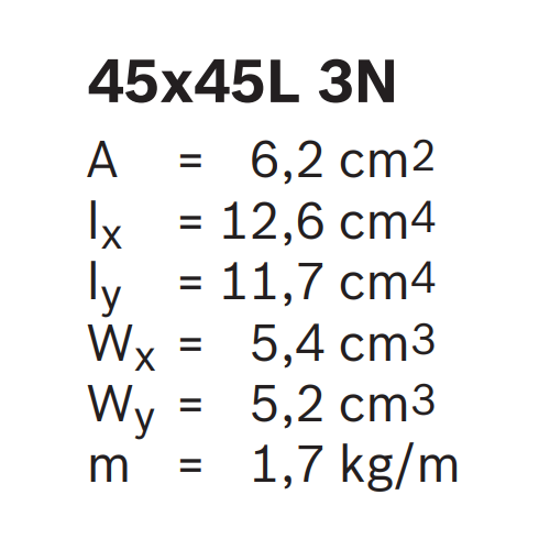 Hliníkový, konstrukční profil, 3842557225, 45x45L 3N, Balení (20ks)