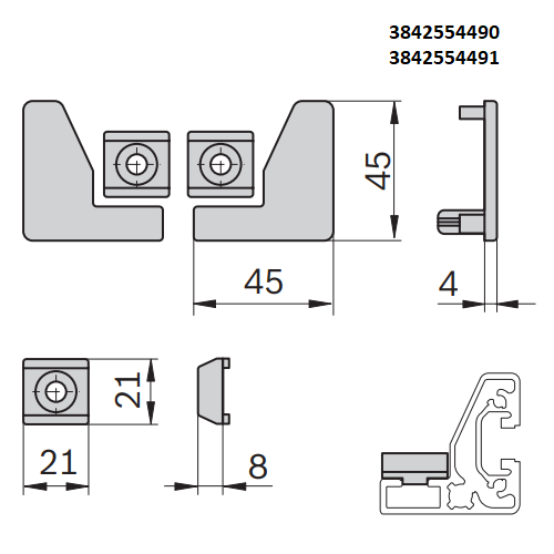 Hliníkový policový profil - úhlový , 3842557942, 45x45, Balení (20ks)