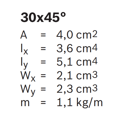 Hliníkový, konstrukční profil, 3842557952, 30x45°, Balení (20ks)