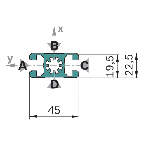 Hliníkový, konstrukční profil, 3842990292, 22,5x45, Celá tyč