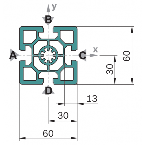Hliníkový, konstrukční profil, 3842990350, 60x60, Řezaný profil