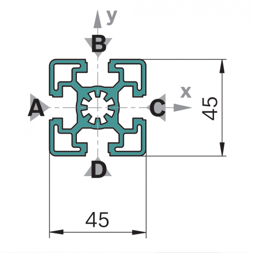Hliníkový, konstrukční profil, 3842990520, 45x45, Celá tyč