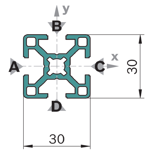 Hliníkový, konstrukční profil, 3842990720, 30x30, Řezaný profil