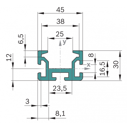 Hliníkový dráhový profil dopravníku TS2 plus, 3842992676, SP 2/R, Celá tyč
