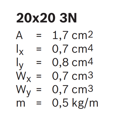 Hliníkový, konstrukční profil, 3842992889, 20x20 3N, Řezaný profil