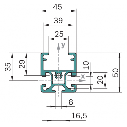 Hliníkový dráhový profil dopravníku TS2 plus, 3842992903, SP 2/B-50, Celá tyč
