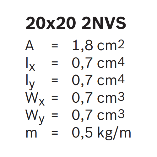 Hliníkový, konstrukční profil, 3842992924, 20x20 2NVS, Celá tyč