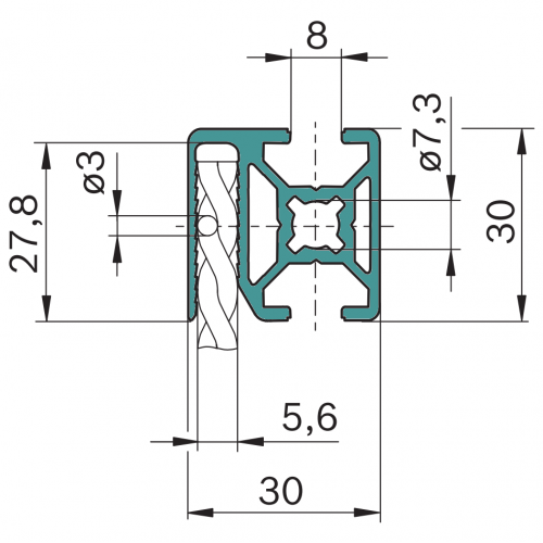 Hliníkový, konstrukční profil pro oplocení, 3842992970, 30x30 WG30, Celá tyč
