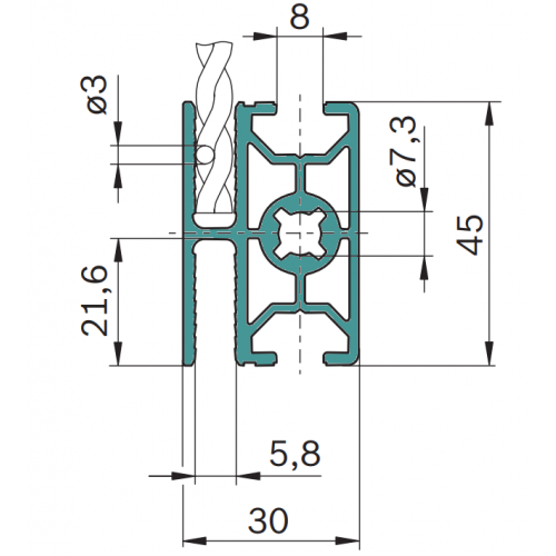 Hliníkový, konstrukční profil pro oplocení, 3842992971, 30x45 WG30, Celá tyč