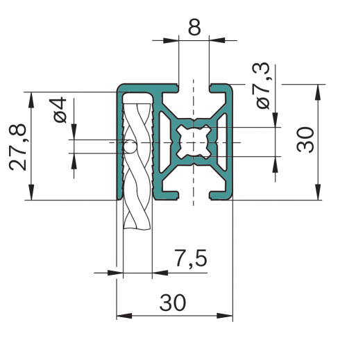 Hliníkový, konstrukční profil pro oplocení, 3842992972, 30x30 WG40, Řezaný profil