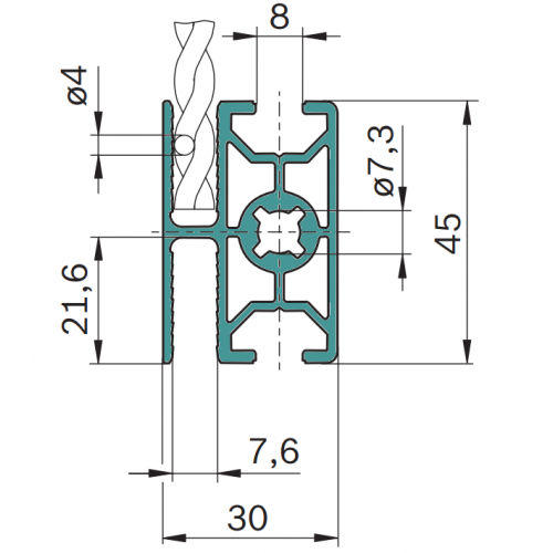Hliníkový, konstrukční profil pro oplocení, 3842992973, 30x45 WG40, Celá tyč