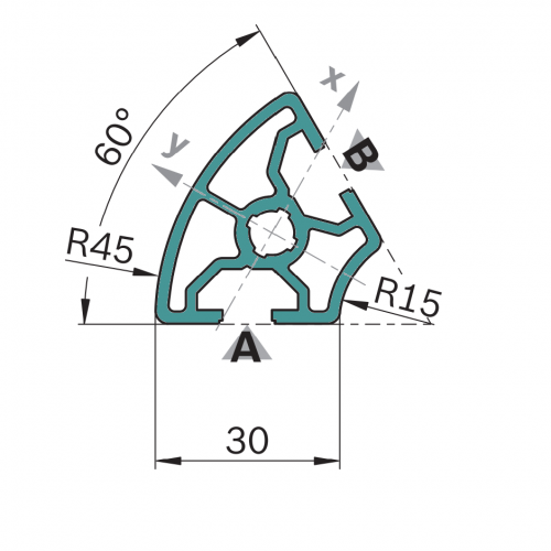 Hliníkový, konstrukční profil, 3842993012, 30x60°, Řezaný profil