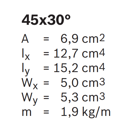 Hliníkový, konstrukční profil, 3842993013, 45x30°, Celá tyč