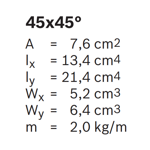 Hliníkový, konstrukční profil, 3842993014, 45x45°, Celá tyč