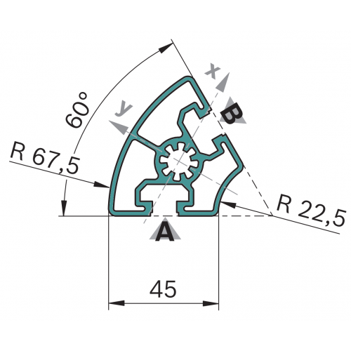 Hliníkový, konstrukční profil, 3842993015, 45x60°, Celá tyč