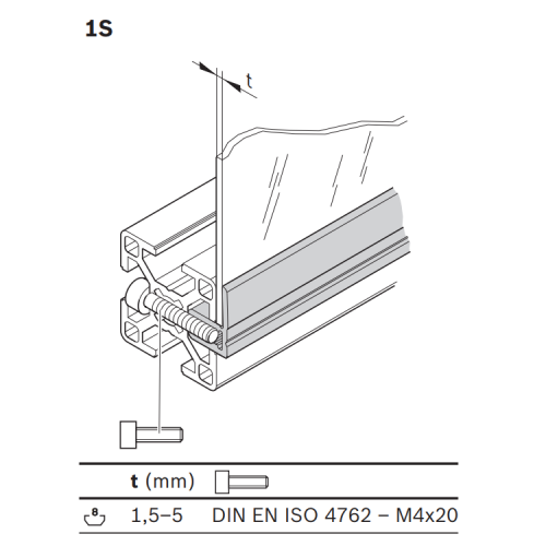 Hliníkový upínací profil 1S-N8, 3842993017, 1S-N8, 3000 mm, Celá tyč