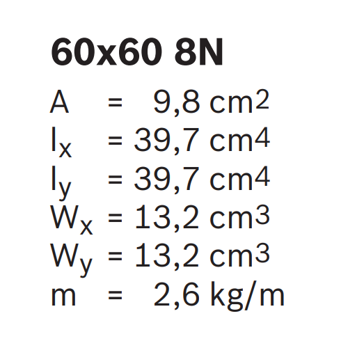 Hliníkový, konstrukční profil, 3842993033, 60x60 8N, Řezaný profil