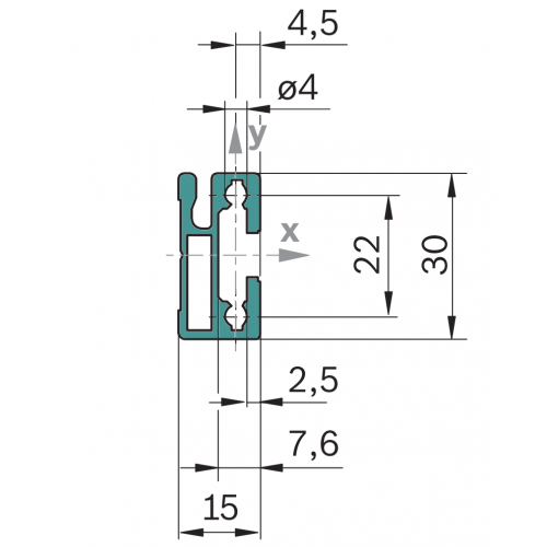 Hliníkový závěsný profil, ESD, 3842993063, 15x30; N8, Celá tyč