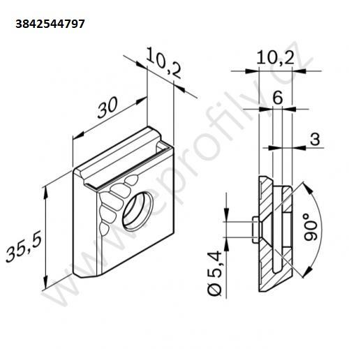 Hliníkový závěsný profil, ESD, 3842993063, 15x30; N8, Celá tyč