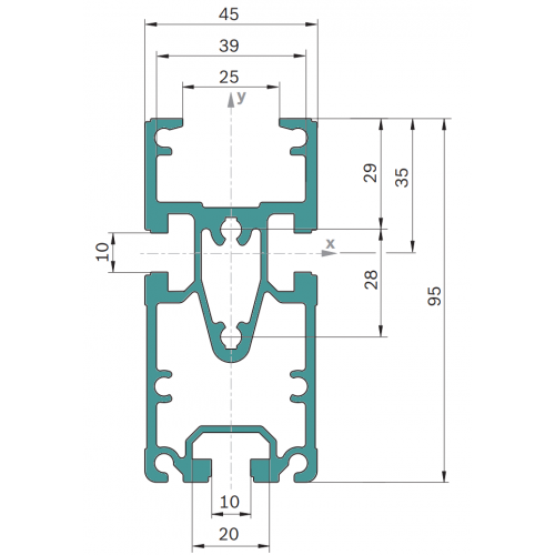 Hliníkový dráhový profil dopravníku TS2 plus, 3842993259, SP 2/B-100, Řezaný profil