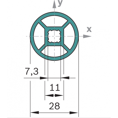 Hliníková konstrukční trubka hladká, 3842993317, D28, Řezaný profil
