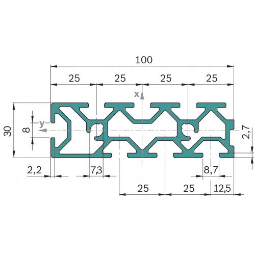 Hliníkový profil - drážková deska, 3842993337, 30x100 L/R; N8, Celá tyč
