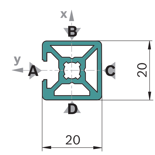 Hliníkový, konstrukční profil, 3842993421, 20x20 1N, Celá tyč