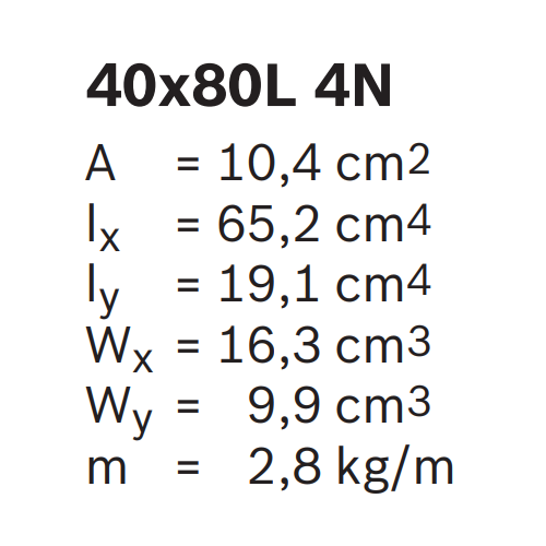 Hliníkový, konstrukční profil, 3842993424, 40x80L 4N, Řezaný profil