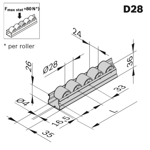 Rolnová dráha XLean, ESD, 3842993431, D28, Řezaný profil