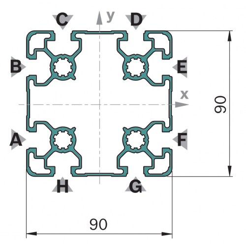 Hliníkový, konstrukční profil, 3842993449, 90x90SL, Celá tyč