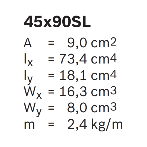 Hliníkový, konstrukční profil, 3842993450, 45x90SL, Řezaný profil