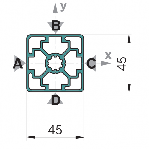 Hliníkový, konstrukční profil, 3842993761, 45x45L 0N, Celá tyč