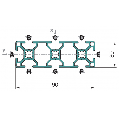 Hliníkový, konstrukční profil, 3842993762, 30x90, Řezaný profil