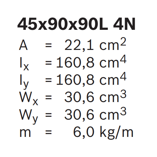 Hliníkový, konstrukční profil, 3842993764, 45x90x90L 4N, Celá tyč