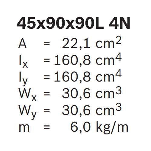 Hliníkový, konstrukční profil, 3842993764, 45x90x90L 4N, Řezaný profil