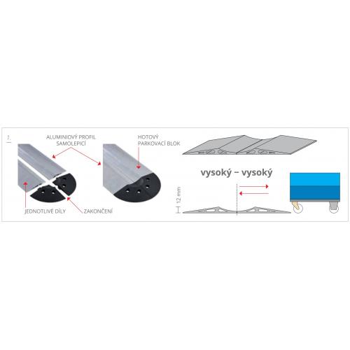 Blok parkovací podlahový aluminiový vysoký - vysoký, PAB-6060, 2x (12x77), Řezaný profil