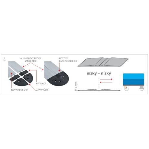 Blok parkovací podlahový aluminiový nízký - nízký, PAB-F-6060, 2x (6x77x6000), Celá tyč